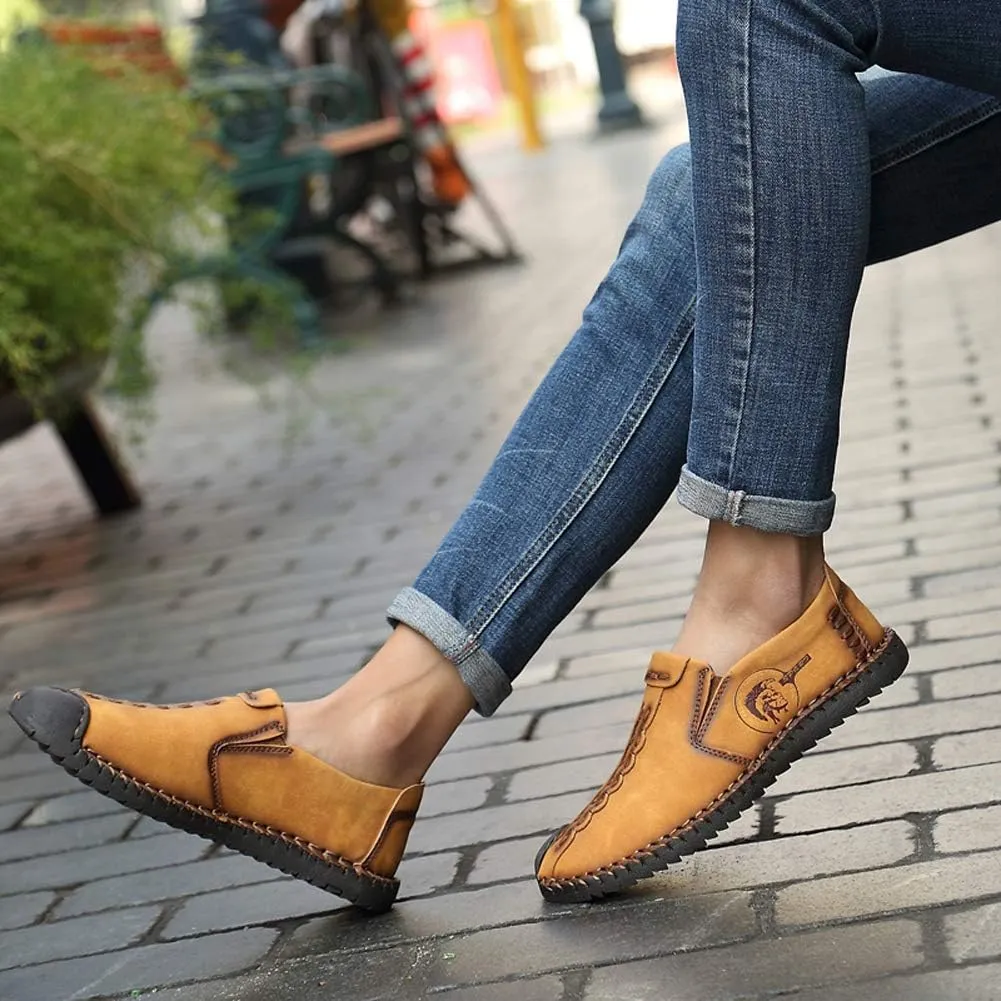 Men's Sport Sandals Leather Casual Shoes Driving Loafers Outdoor Flats Breathable Fisherman Oxford Walking Summer Handmade Stitching Comfortable