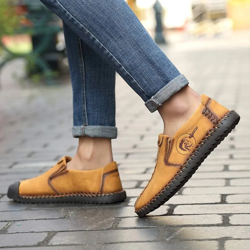 Men's Sport Sandals Leather Casual Shoes Driving Loafers Outdoor Flats Breathable Fisherman Oxford Walking Summer Handmade Stitching Comfortable