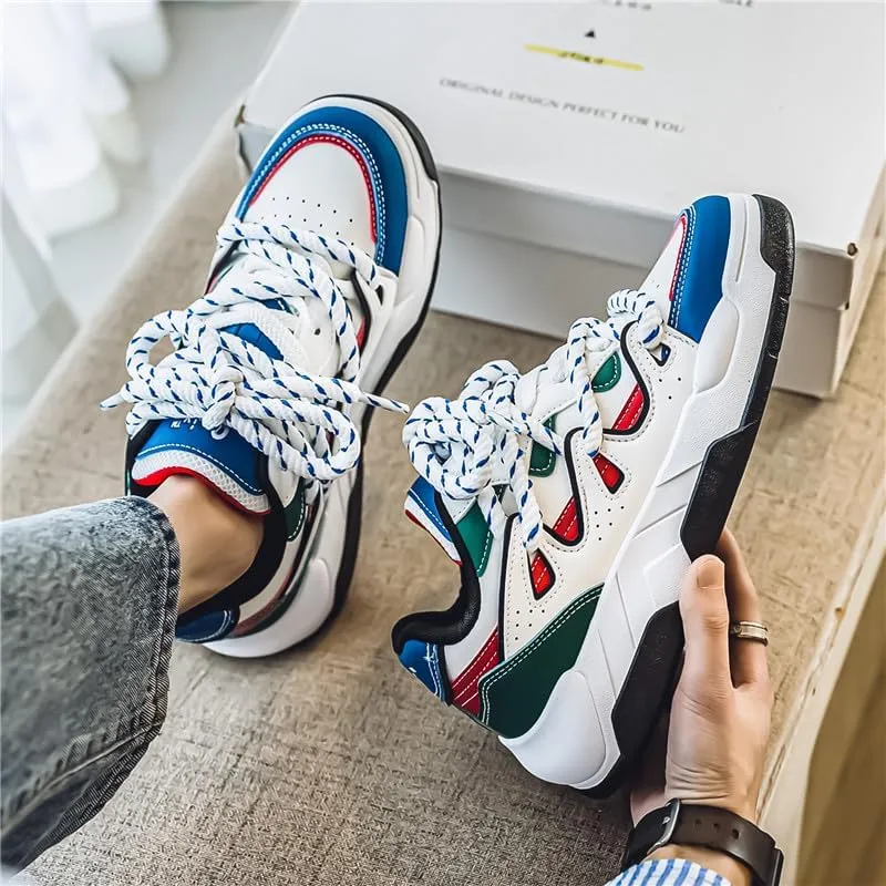 Men's Trendy Street Style Colour Block Skateboard Shoes, Breathable Comfy Non Slip Durable Platform Sneakers for Men's Outdoor Activities