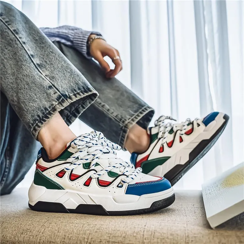 Men's Trendy Street Style Colour Block Skateboard Shoes, Breathable Comfy Non Slip Durable Platform Sneakers for Men's Outdoor Activities