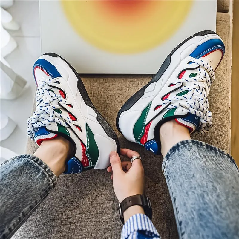 Men's Trendy Street Style Colour Block Skateboard Shoes, Breathable Comfy Non Slip Durable Platform Sneakers for Men's Outdoor Activities