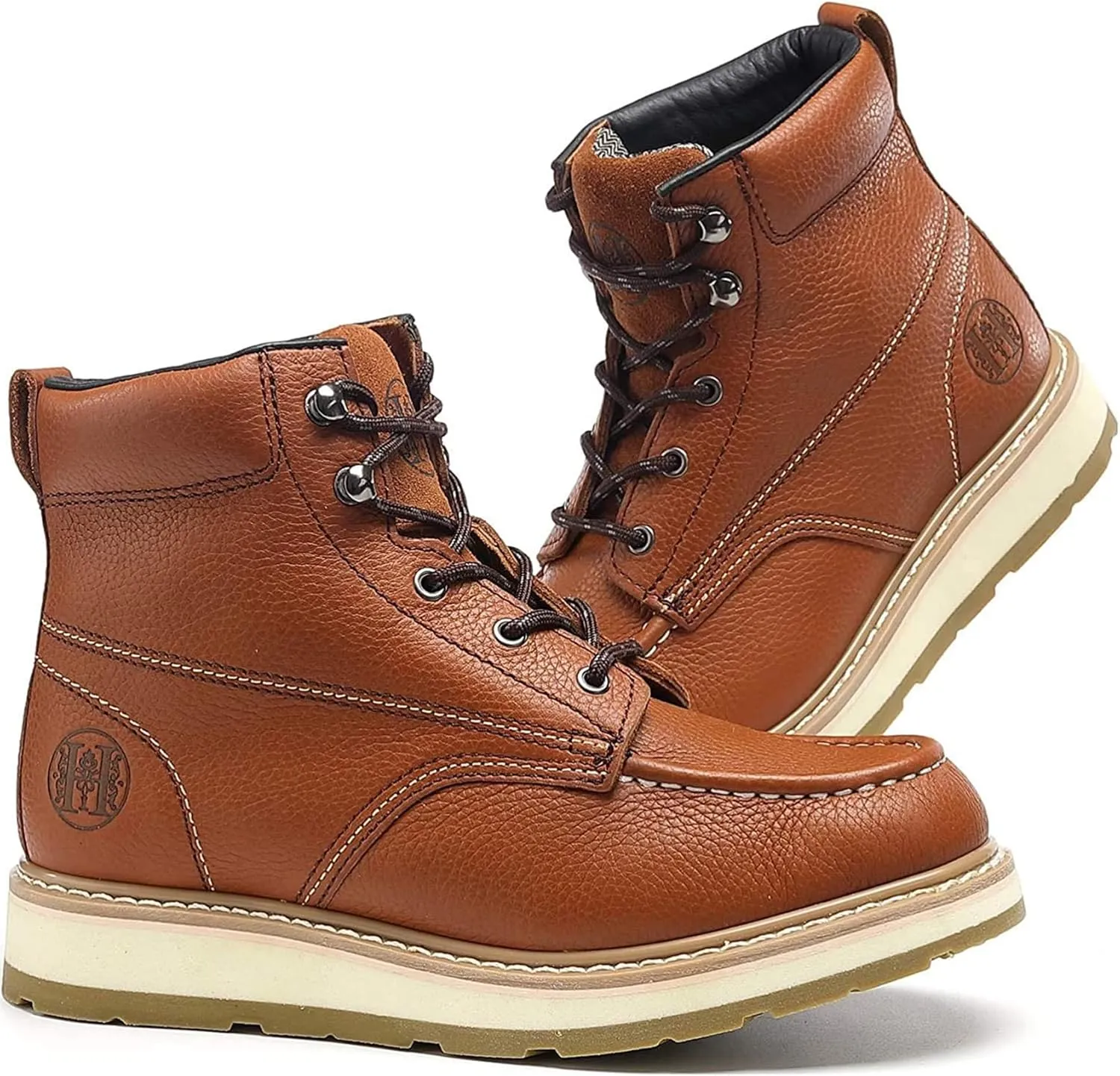 Mens work boots, 6" Soft/Composite Toe Heavy Duty Work Boots for Men, Slip & Puncture Resistant Safety EH Wide Working Shoes 2E