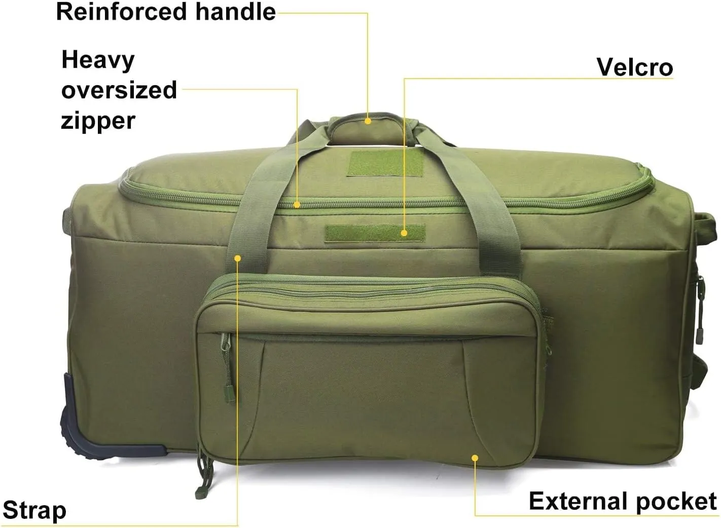 Military Tactical Wheeled Deployment Bag Rolling Duffel Trolley Bag for Camping (Green)