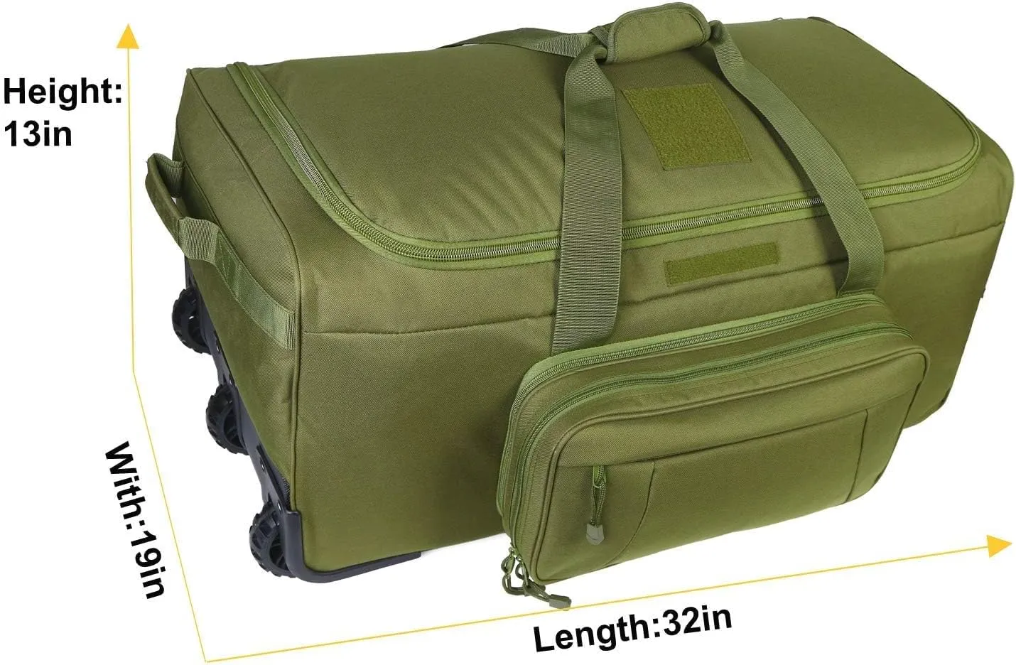 Military Tactical Wheeled Deployment Bag Rolling Duffel Trolley Bag for Camping (Green)