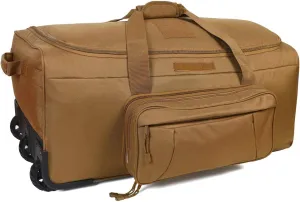 Military Tactical Wheeled Deployment Bag Rolling Duffel Trolley Bag for Camping (TAN)