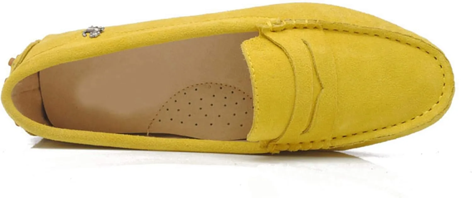 Minishion Women's Casual Loafers Suede Comfortable Driving Shoes YB9603