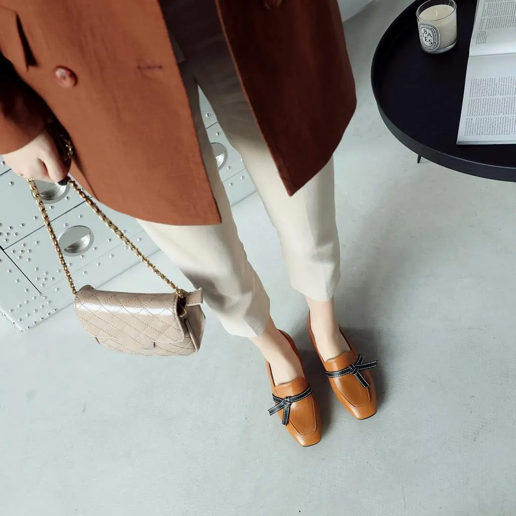 MIOKE Women's Square Toe Pump Loafers Slip-On Chunky Mid Block Heel Classic Western Work Office Dress Shoes