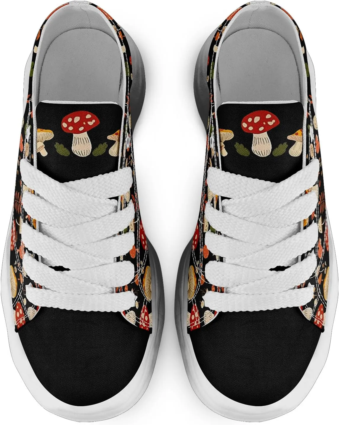 Mushroom Floral Canvas Sneakers for Women's Men's Low-Top Trendy Lace-Up Walking Casual Shoes Spring Summer Footwear