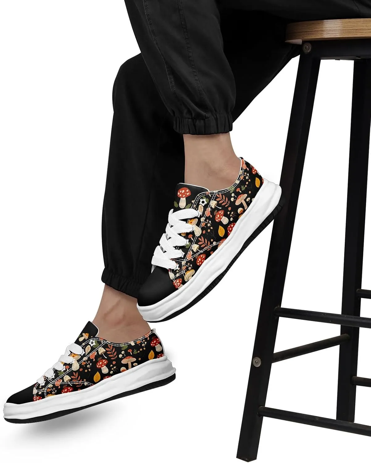 Mushroom Floral Canvas Sneakers for Women's Men's Low-Top Trendy Lace-Up Walking Casual Shoes Spring Summer Footwear