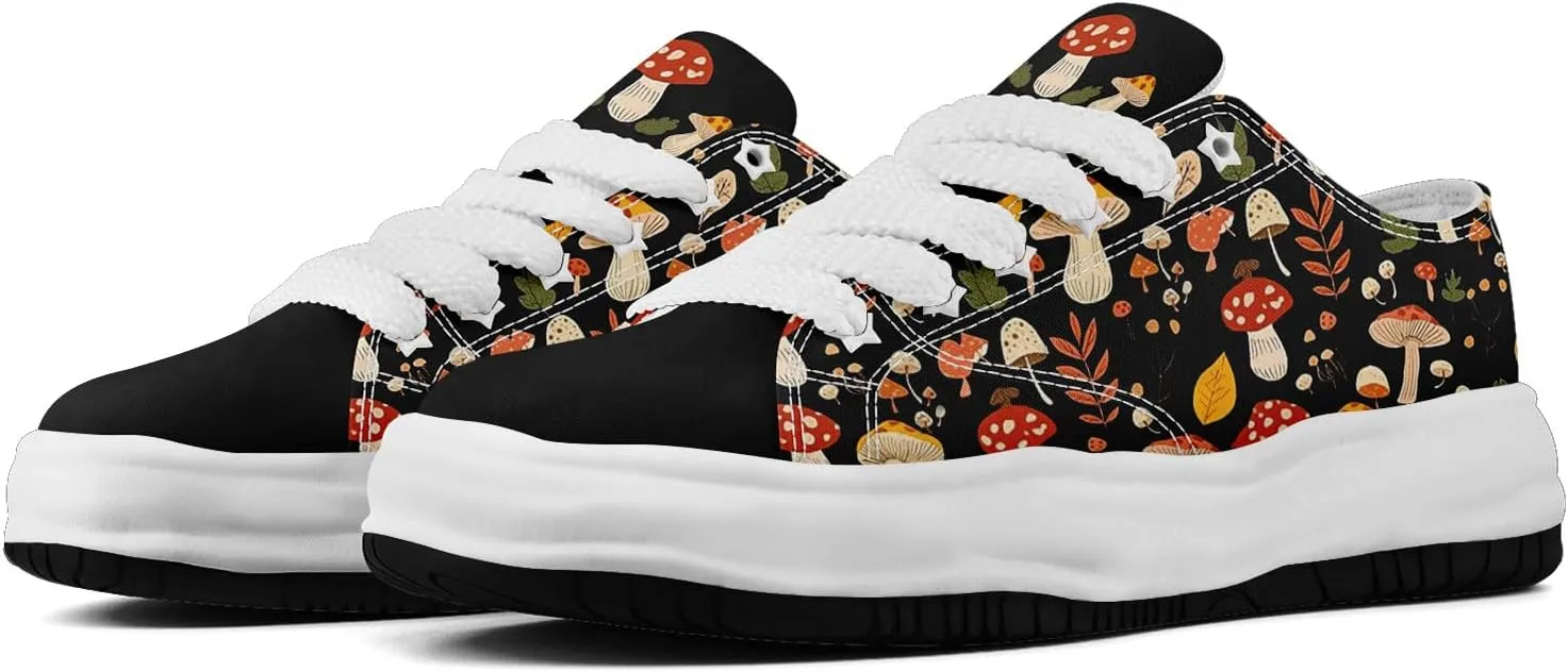 Mushroom Floral Canvas Sneakers for Women's Men's Low-Top Trendy Lace-Up Walking Casual Shoes Spring Summer Footwear