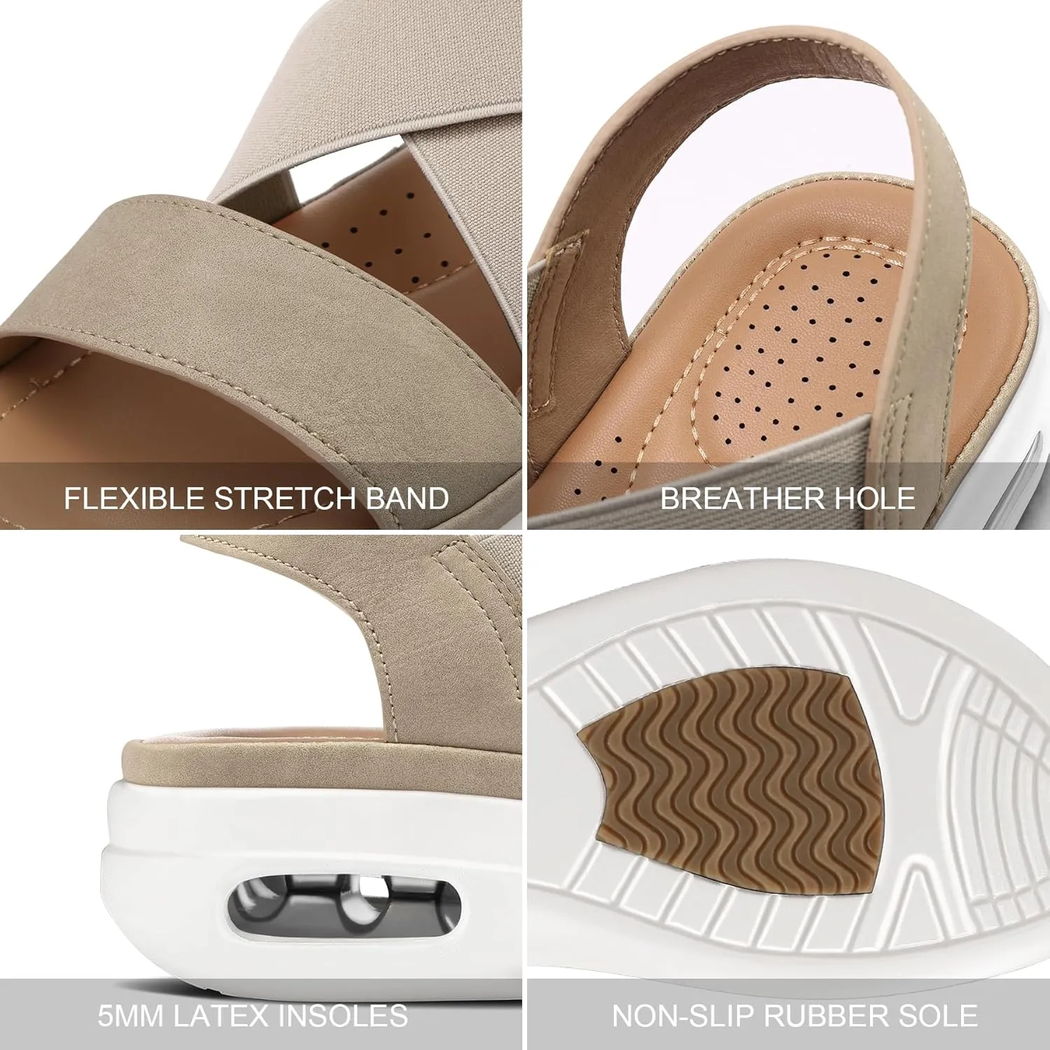 mysoft Women's Comfortable Walking Sandals Air Cushion Sport Slingback Elastic Band Platform Shoes