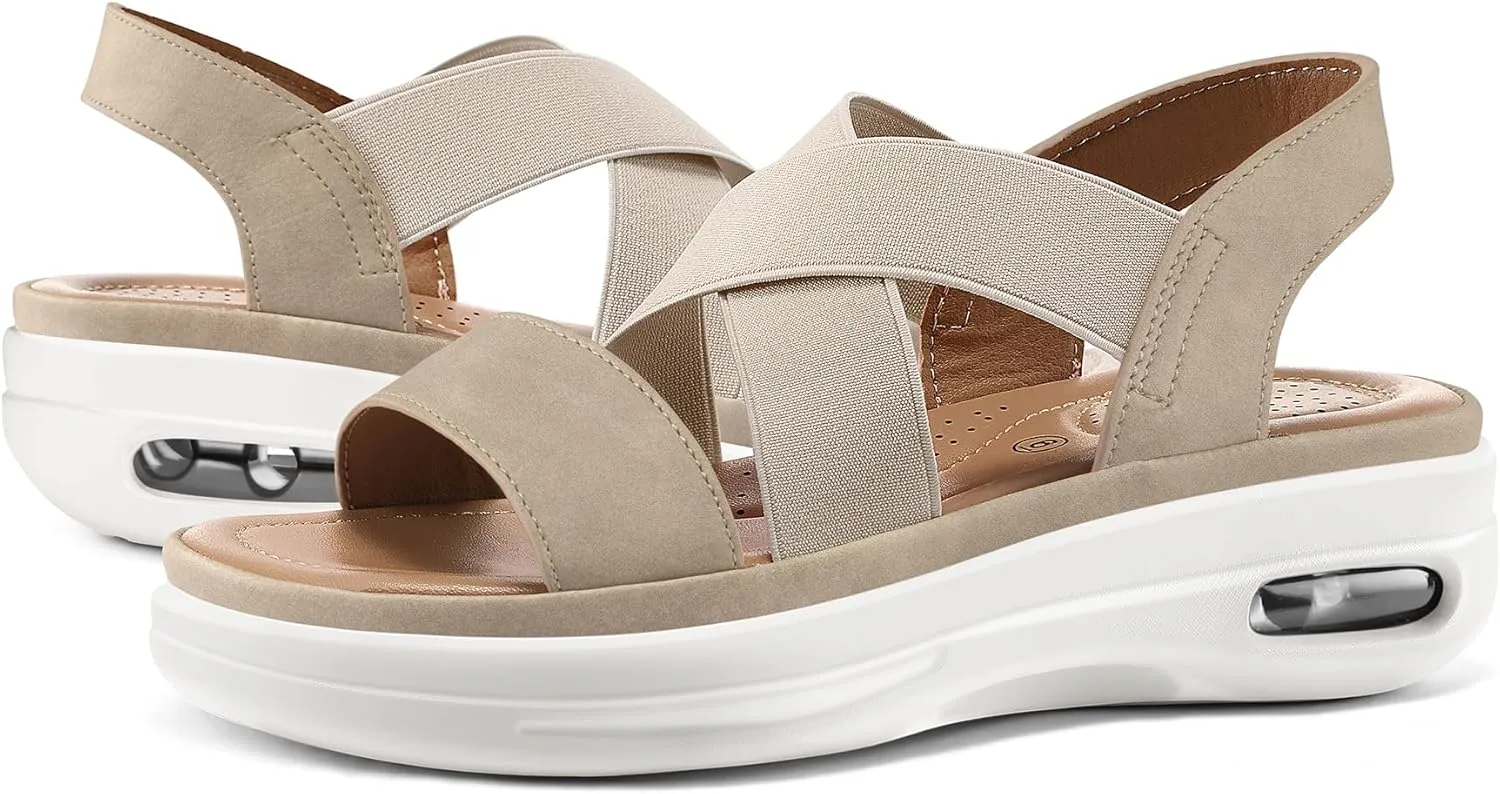 mysoft Women's Comfortable Walking Sandals Air Cushion Sport Slingback Elastic Band Platform Shoes