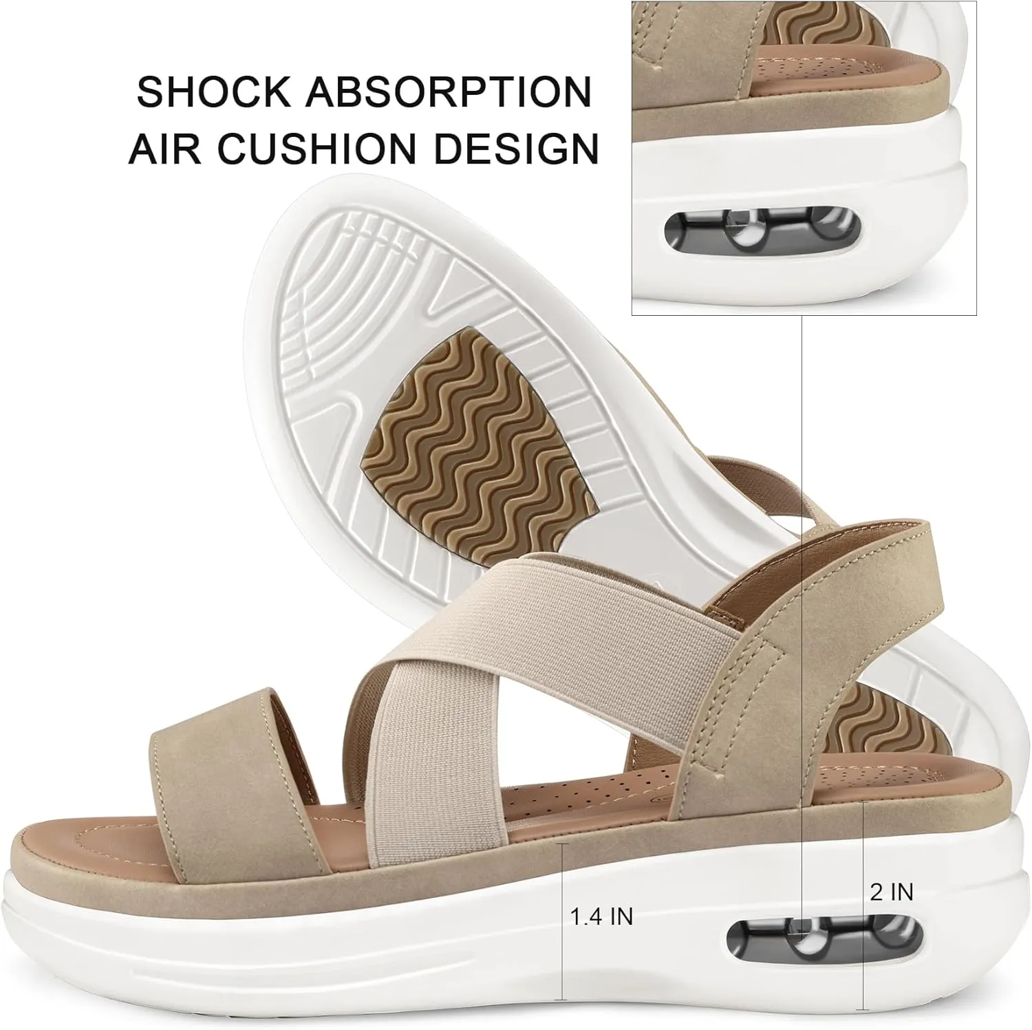 mysoft Women's Comfortable Walking Sandals Air Cushion Sport Slingback Elastic Band Platform Shoes