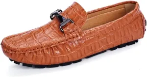 New Mens Shoe Loafers for Men Crocodile Print PU Leather Moccasins Shoes Flat Heel Comfortable Slip Resistant Classic Slip-ons