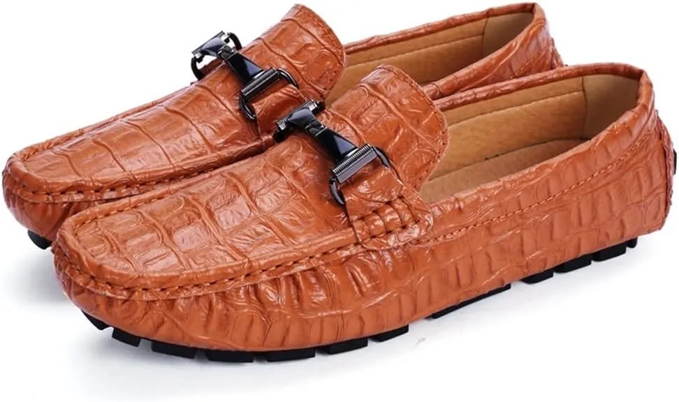 New Mens Shoe Loafers for Men Crocodile Print PU Leather Moccasins Shoes Flat Heel Comfortable Slip Resistant Classic Slip-ons