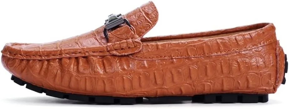 New Mens Shoe Loafers for Men Crocodile Print PU Leather Moccasins Shoes Flat Heel Comfortable Slip Resistant Classic Slip-ons