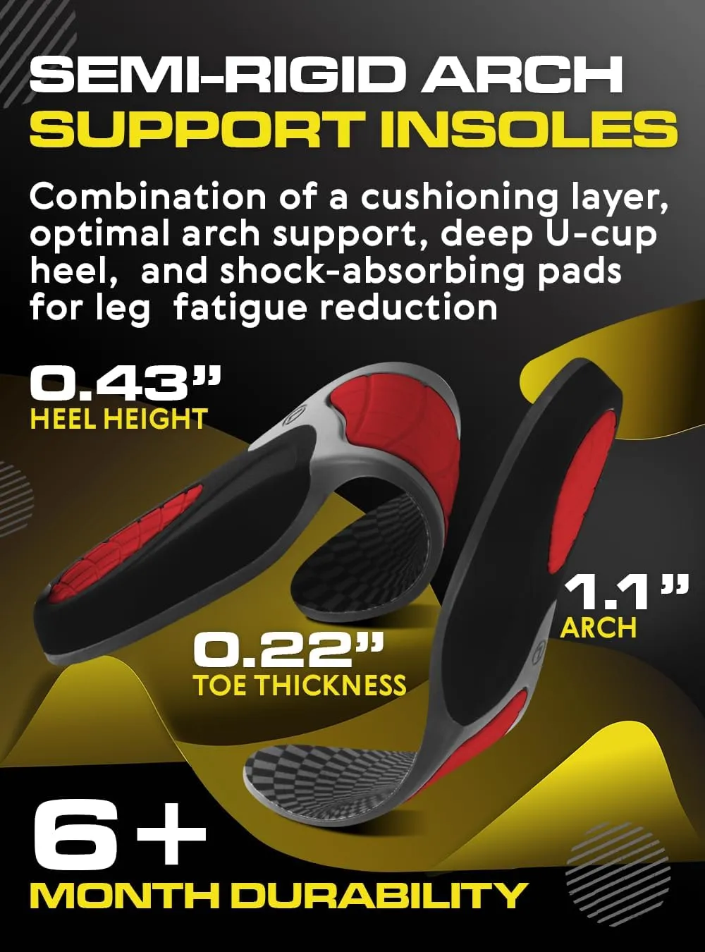 (New) Work Orthotic Insoles - Anti Fatigue Medium Arch Support Shoe Insert Men Women - for Plantar Fasciitis Flat Feet Leg - Relieve Foot Pain - Work Boot Insoles for Standing All Day (M, Gray)