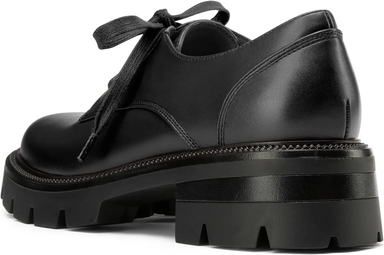 NobleOnly Platform Loafers for Women Lace-up Chunky Low Block Heel Loafers Close Round Toe Casual Office Pumps 1.4 Inches Heels