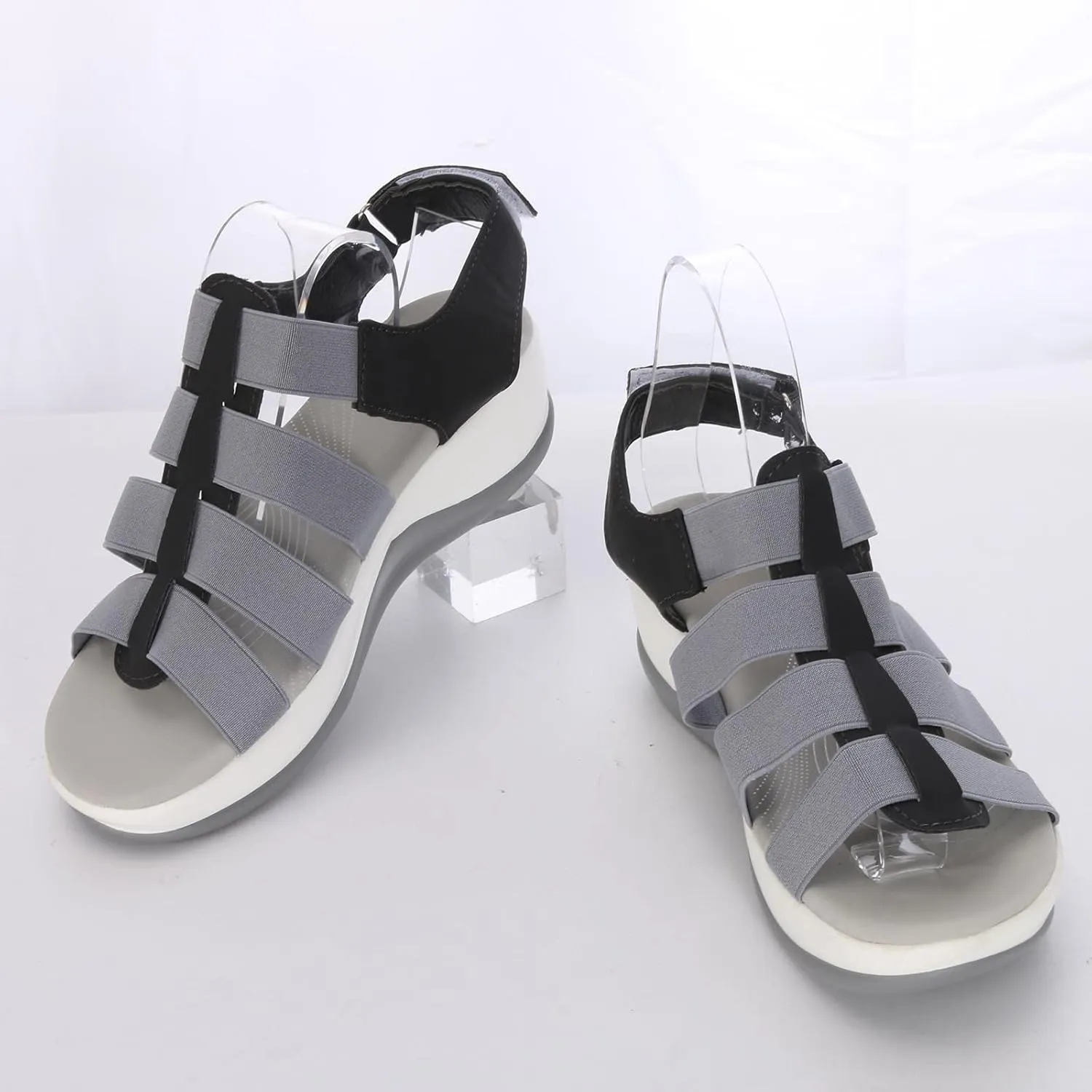 oiangi Comfortable Wedges Sandals for Women Platform Slipper Summer Casual Round Toe Open Toe Straps Hook and Loop Sandals Lightweight Outdoor Shoes