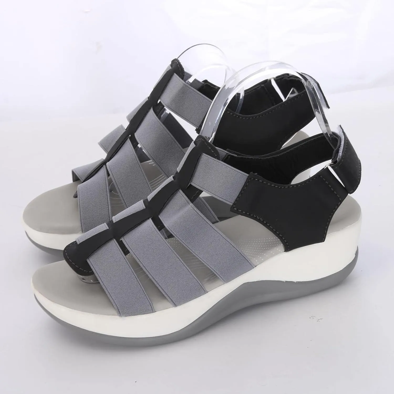 oiangi Comfortable Wedges Sandals for Women Platform Slipper Summer Casual Round Toe Open Toe Straps Hook and Loop Sandals Lightweight Outdoor Shoes