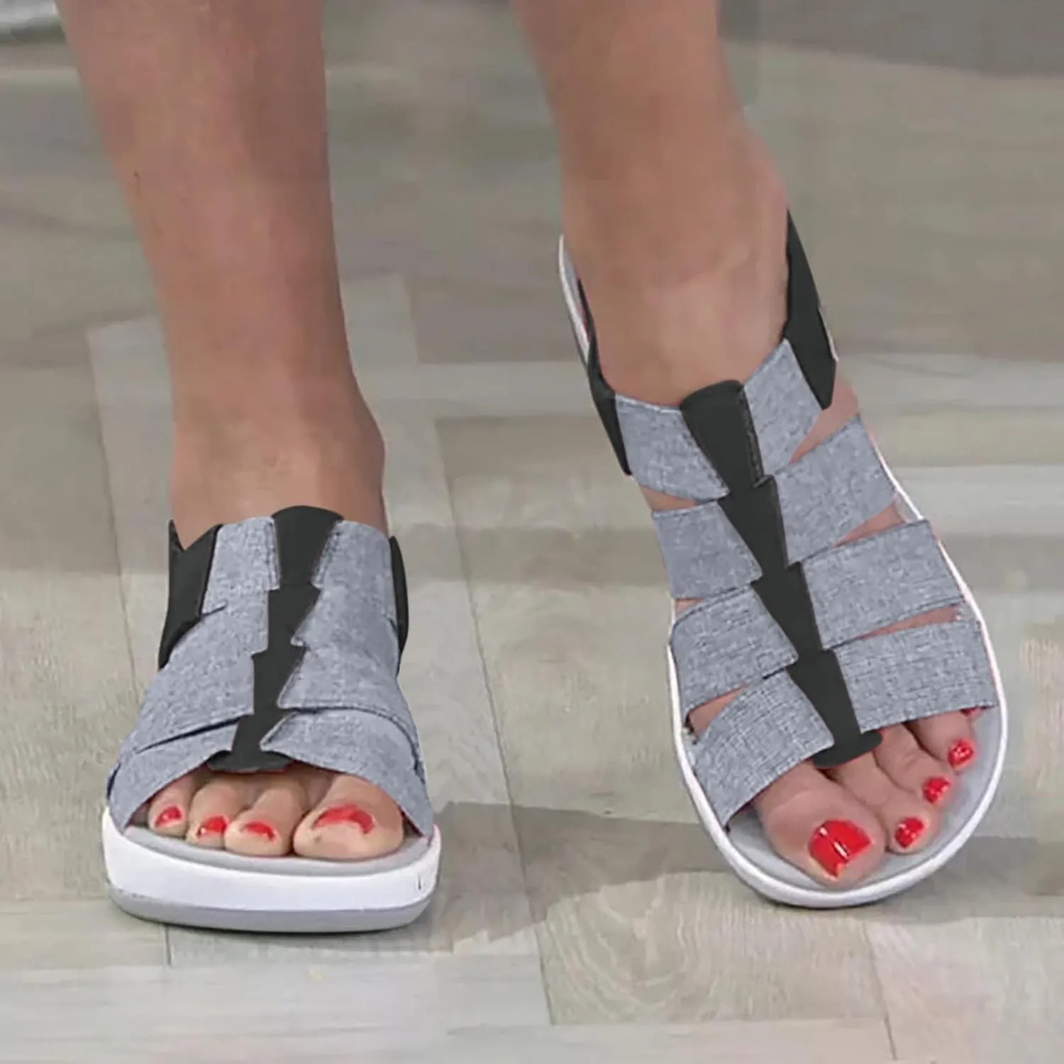 oiangi Comfortable Wedges Sandals for Women Platform Slipper Summer Casual Round Toe Open Toe Straps Hook and Loop Sandals Lightweight Outdoor Shoes