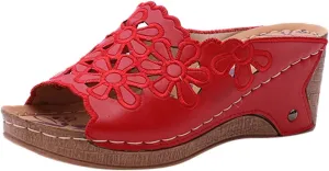 oiangi Wedge Sandals for Women Casual Summer Flower Hollow Open Toe Slip-on Platforms Slipper Comfortable Outdoor Ladies Shoes Flip Flops Sandalias