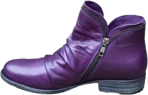 oiangi Women's Shoes Retro Solid Color Low Heel Zipper Fashion Short Leather Boots Autumn Comfortable Casual Shoes