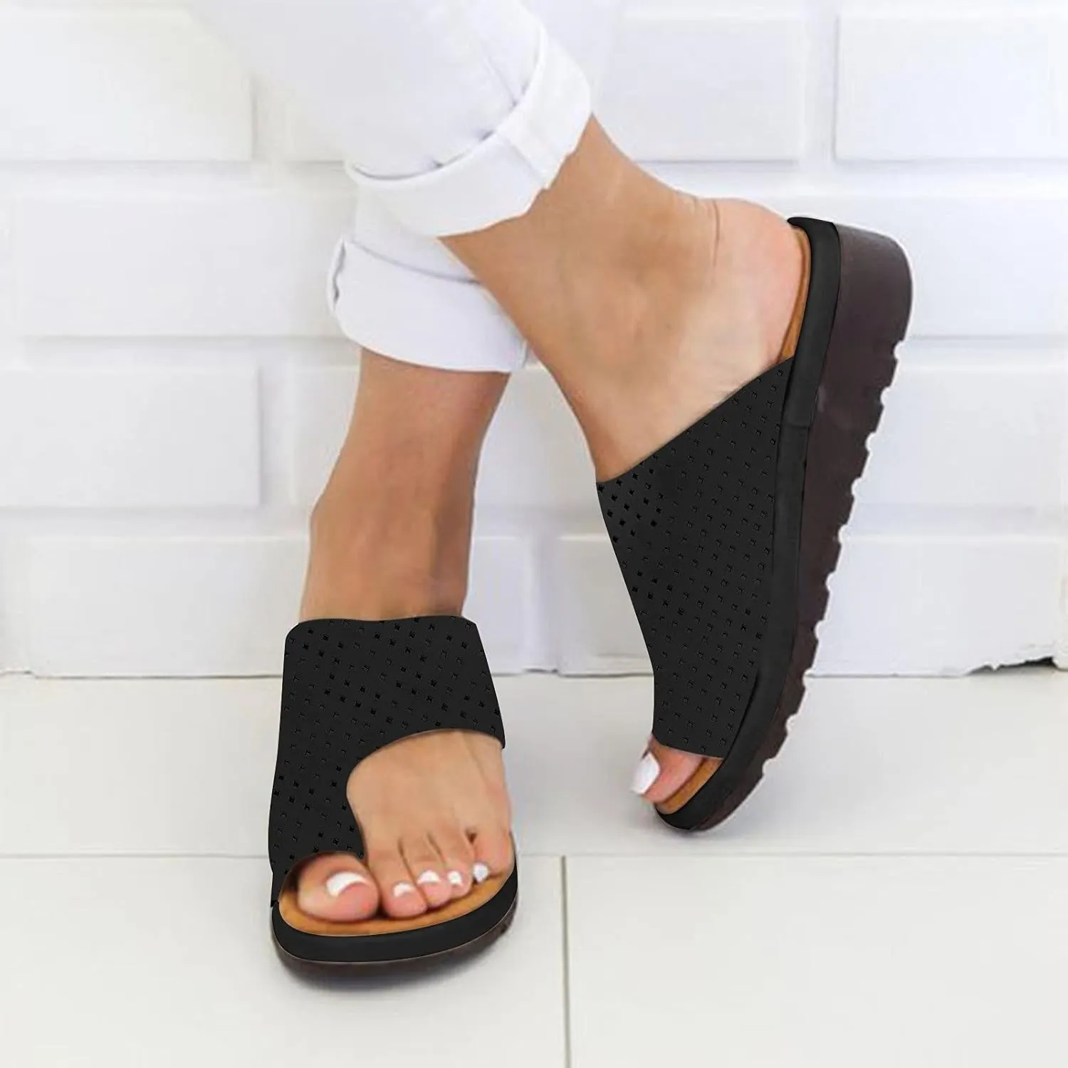 oiangi Womens Toe Ring Wedge Sandals Dressy Casual Slip-on Platform Slippers Summer Beach Travel Shoes Comfortable Open Toe Non-Slip Flip Flop Shoes