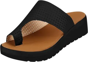 oiangi Womens Toe Ring Wedge Sandals Dressy Casual Slip-on Platform Slippers Summer Beach Travel Shoes Comfortable Open Toe Non-Slip Flip Flop Shoes