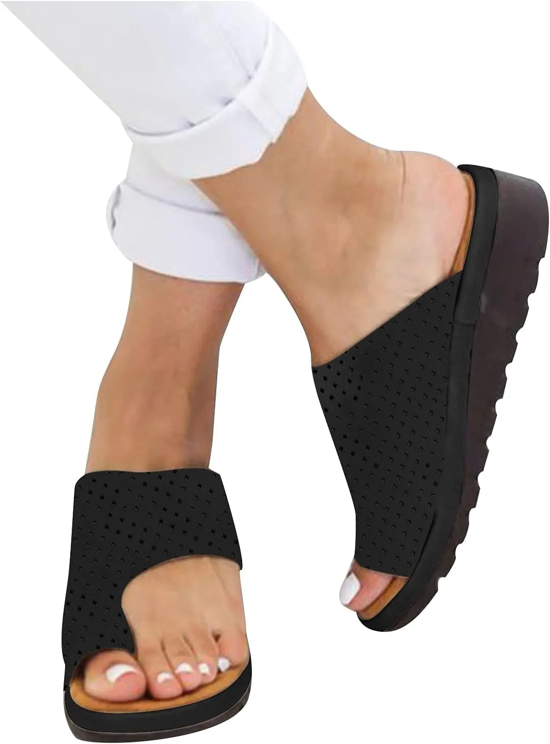 oiangi Womens Toe Ring Wedge Sandals Dressy Casual Slip-on Platform Slippers Summer Beach Travel Shoes Comfortable Open Toe Non-Slip Flip Flop Shoes