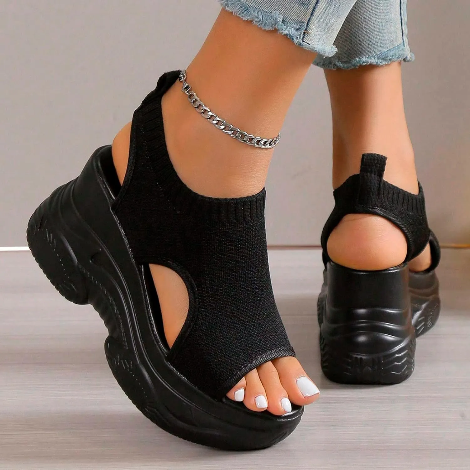 Orthopedic Shoes for Women Wedge Open Toe Platform Sneakers Casual Soft Mesh Thick Soled Comfortable Sport Shoes
