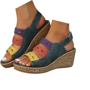 Orthopedic Wedge Sandals For Women Wide Width - Slip On Platform Wedges Slides Slingback Sandals Comfortable Color Block Lady Walking Shoes Casual Beach Open Toe Arch Support Footbed