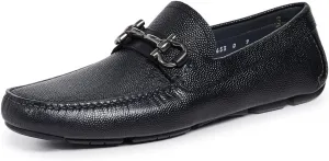 Parigi D(Medium) Gancini Black Pebble Leather Driver Loafers Shoes (Salvatore