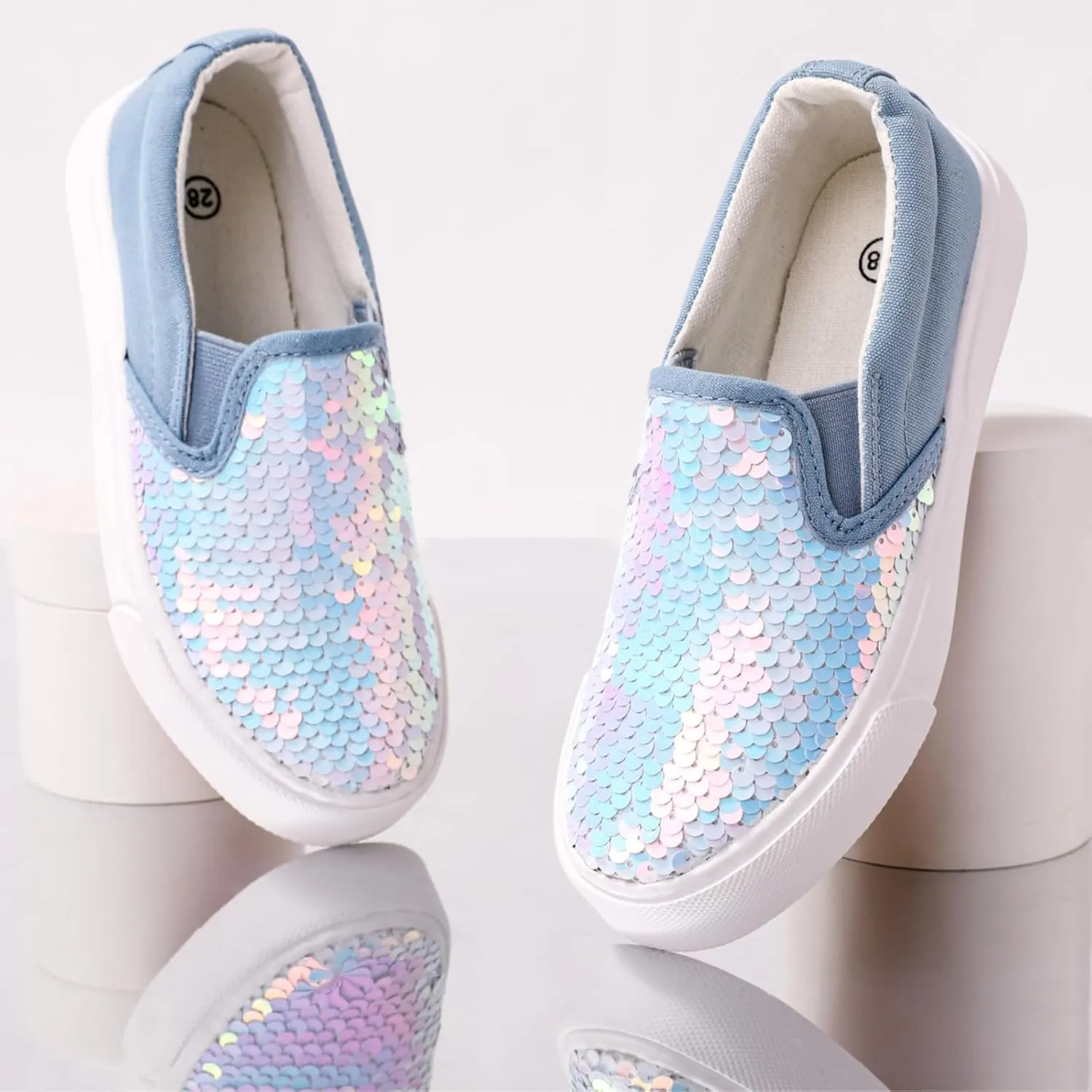 PATPAT Toddler Kid Canvas Sneaker Sparkle Sequins Glitter Shoes Boys and Girls Sneakers Sneakers Shoes