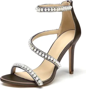 Pearl Heels Sandals Stiletto Heels Open Toe High Heel Sandals Pump Shoes for Women Bride Wedding Party Evening Heels