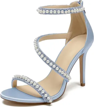 Pearl Heels Sandals Stiletto Heels Open Toe High Heel Sandals Pump Shoes for Women Bride Wedding Party Evening Heels