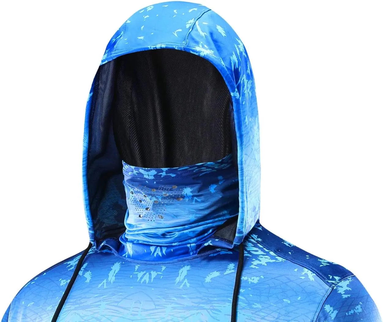 Performance Fishing Hoodie with Face Mask UPF50 Sunblock Shirt Hooded Long Sleeve with Drawstrings Pocket