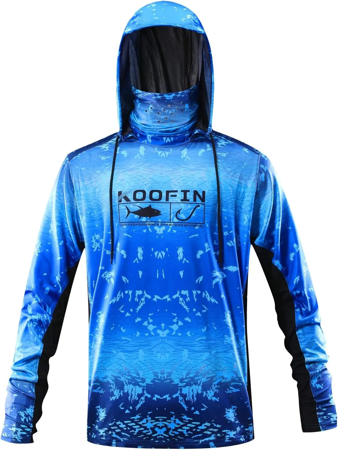 Performance Fishing Hoodie with Face Mask UPF50 Sunblock Shirt Hooded Long Sleeve with Drawstrings Pocket