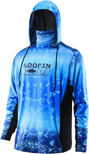 Performance Fishing Hoodie with Face Mask UPF50 Sunblock Shirt Hooded Long Sleeve with Drawstrings Pocket