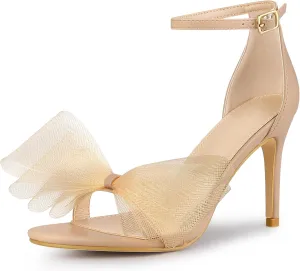 Perphy Open Toe High Heels Ankle Strap Bow Tie Stiletto Heel Sandals for Women