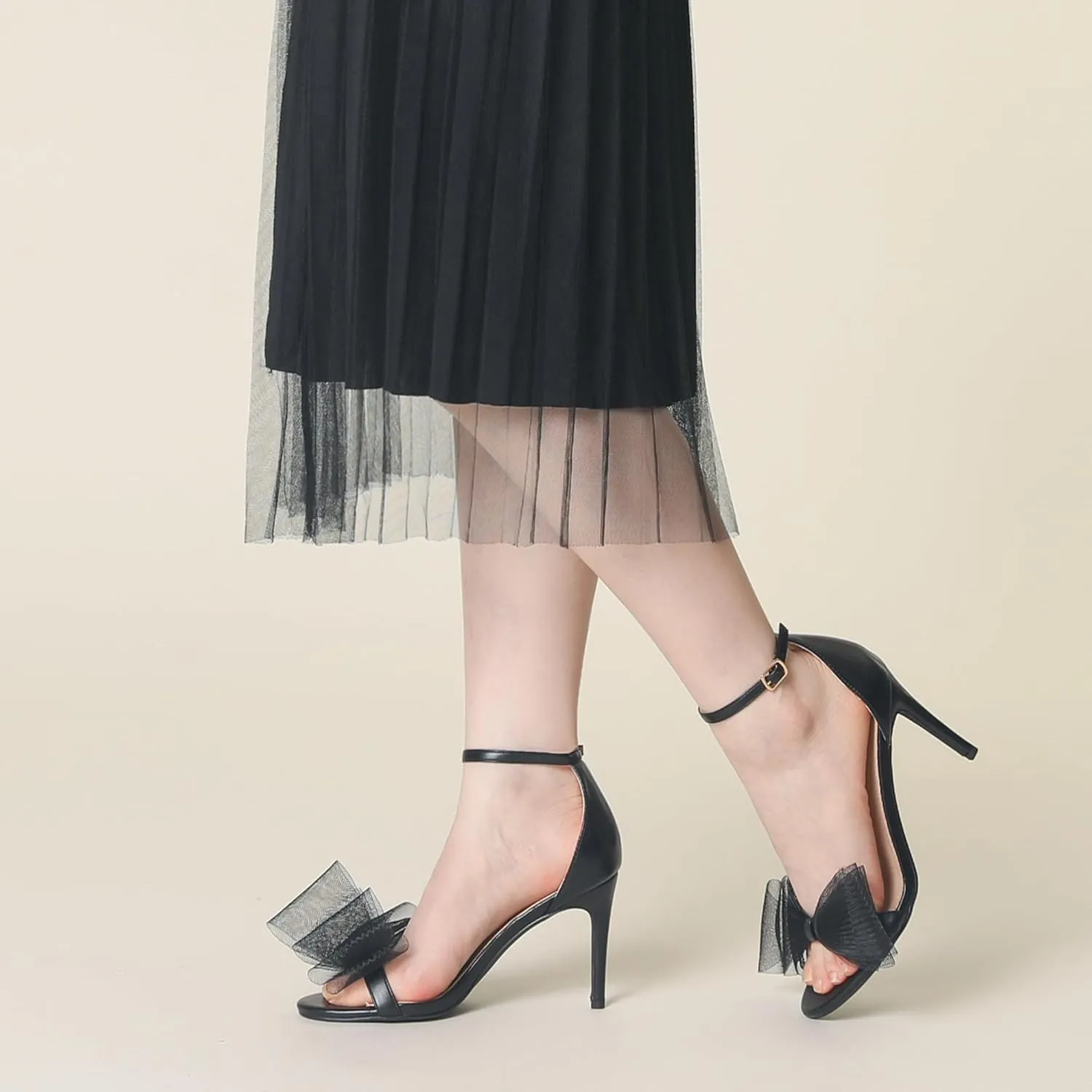 Perphy Open Toe High Heels Ankle Strap Bow Tie Stiletto Heel Sandals for Women