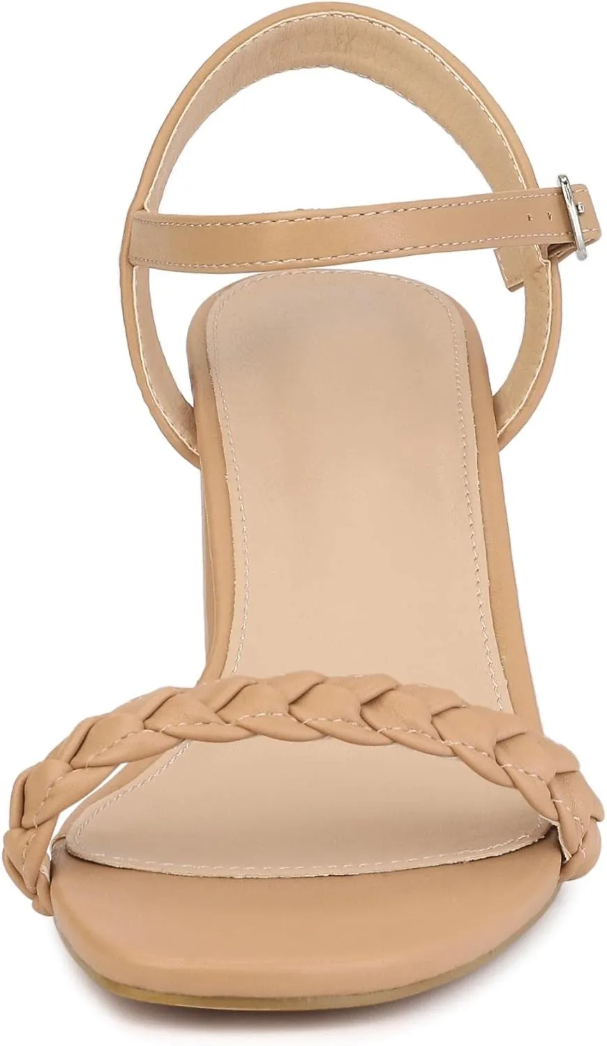 Perphy Square Toe Heels Woven Braided Chunky Heel Sandals for Women