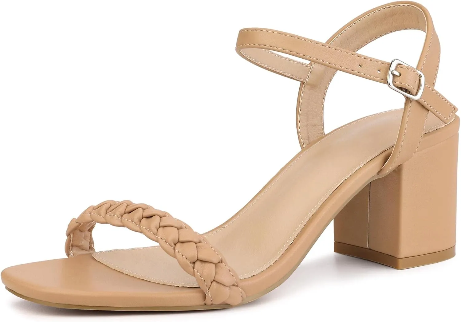 Perphy Square Toe Heels Woven Braided Chunky Heel Sandals for Women