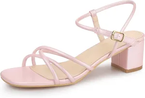 Perphy Strappy Heels Square Toe Slingback Chunky Heel Sandals for Women