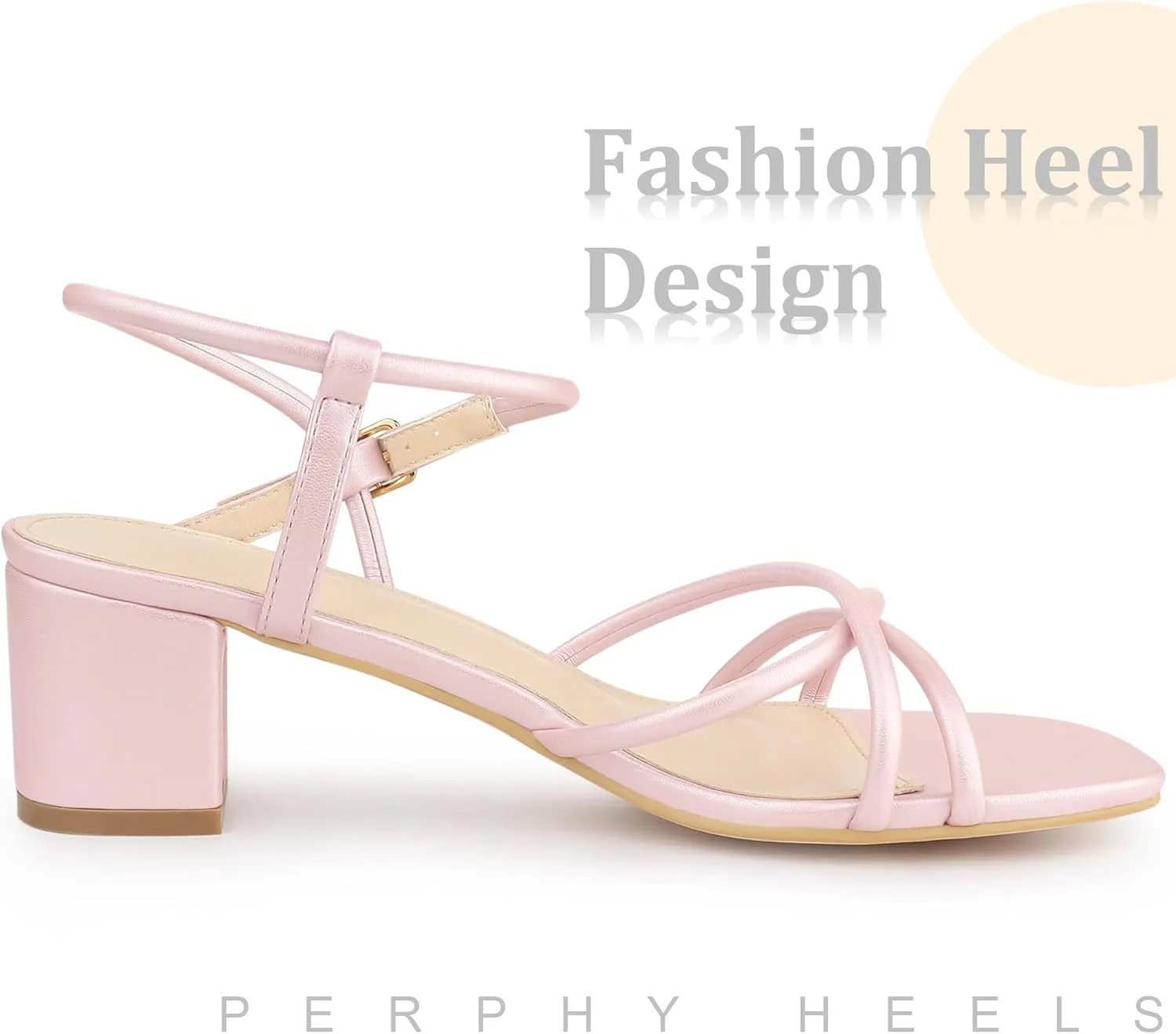 Perphy Strappy Heels Square Toe Slingback Chunky Heel Sandals for Women