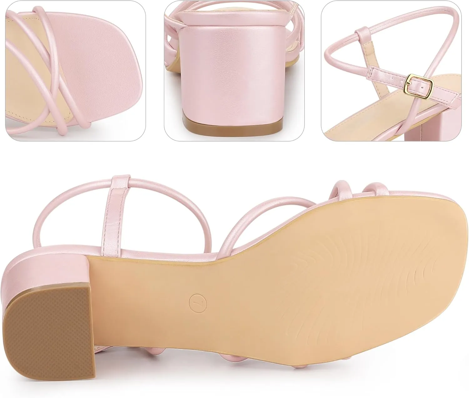 Perphy Strappy Heels Square Toe Slingback Chunky Heel Sandals for Women