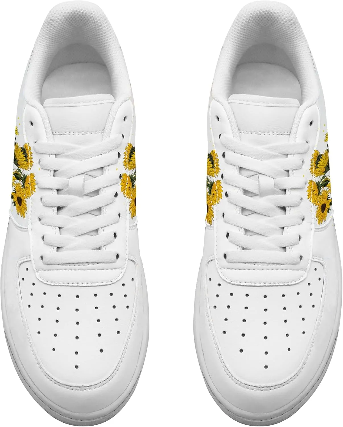 Personalized Sunflower Basketball Shoes - Custom Name Classic Lace Up Low-Top Fashion Sneakers for Men and Women, Breathable Anti-Slip Outdoor Training Shoes - Unique Floral Design