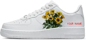Personalized Sunflower Basketball Shoes - Custom Name Classic Lace Up Low-Top Fashion Sneakers for Men and Women, Breathable Anti-Slip Outdoor Training Shoes - Unique Floral Design