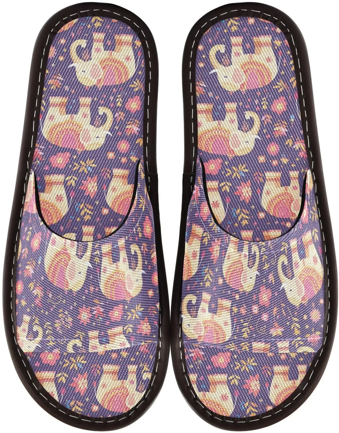 Pink Yellow Elephants Purple Mens Shower Slippers Washable Slides Sandals for Travel Hotel Outdoor