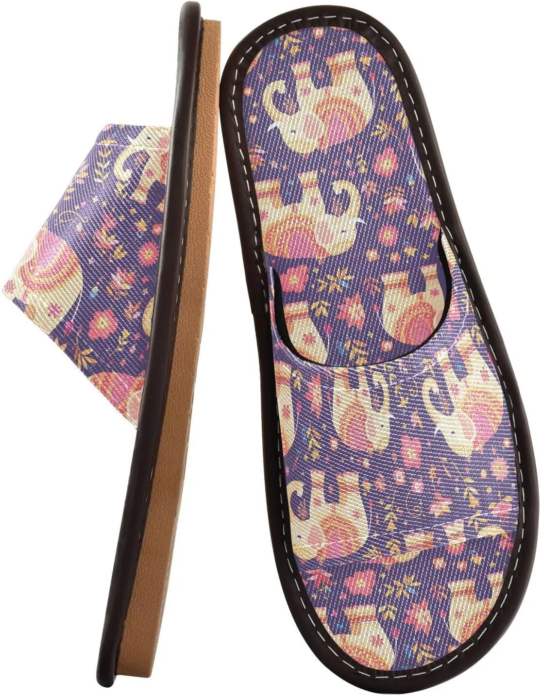 Pink Yellow Elephants Purple Mens Shower Slippers Washable Slides Sandals for Travel Hotel Outdoor